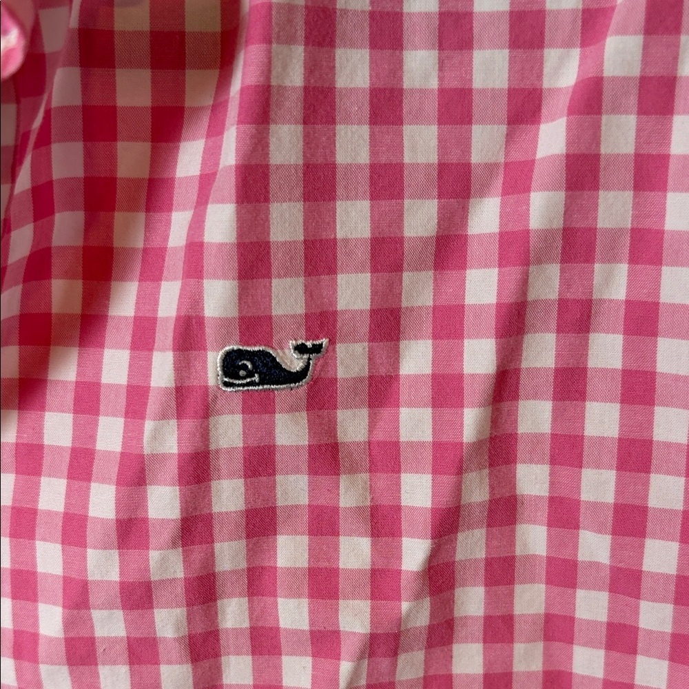 Vineyard Vines Boys Whale Shirt Gingham Button-Down Shirt Pink & White M(12-14) - Picture 3 of 5